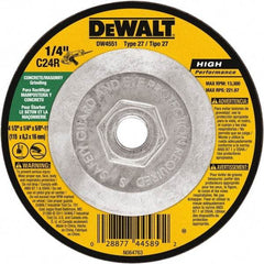 DeWALT - 24 Grit, 4-1/2" Wheel Diam, 1/4" Wheel Thickness, Type 27 Depressed Center Wheel - Silicon Carbide, Resinoid Bond, 13,300 Max RPM - USA Tool & Supply