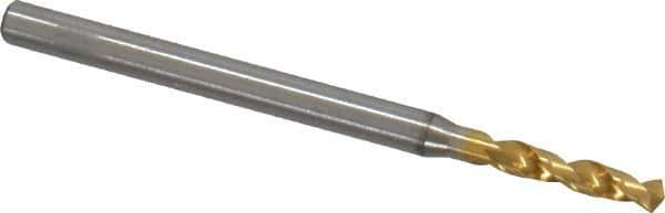 OSG - #43 130° Spiral Flute Vanadium High Speed Steel Screw Machine Drill Bit - TiN Finish, Right Hand Cut, 13mm Flute Length, 45mm OAL, Faceted Point, Straight Shank - USA Tool & Supply