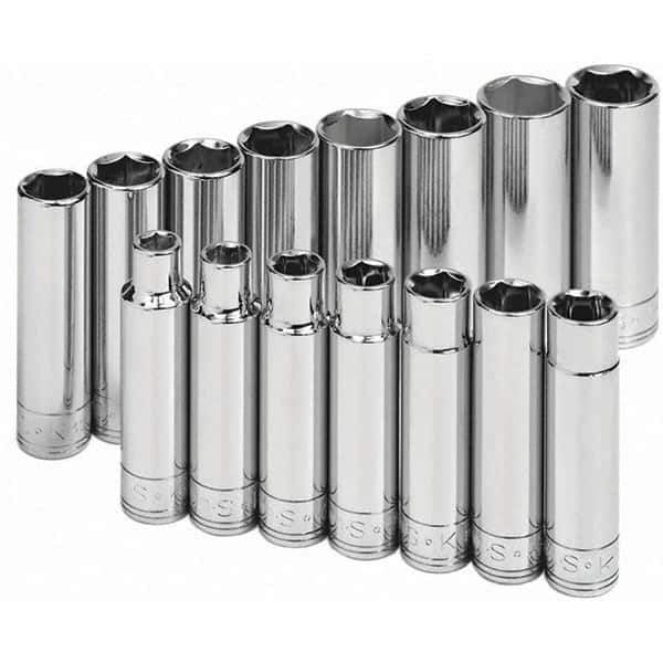 SK - 1/2" Drive Deep Socket Set - 10 to 24mm, Metric Measurement Standard - USA Tool & Supply