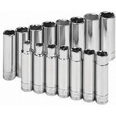 SK - 1/2" Drive Deep Socket Set - 10 to 24mm, Metric Measurement Standard - USA Tool & Supply