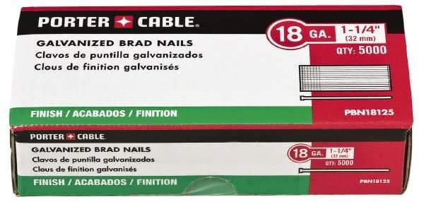 Porter-Cable - 18 Gauge 3/4" Long Brad Nails for Power Nailers - Grade 2 Steel, Galvanized Finish, Brad Head, Chisel Point - USA Tool & Supply