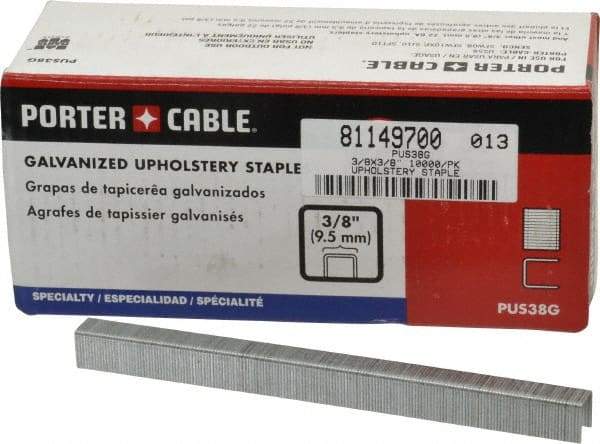 Porter-Cable - 3/8" Long x 3/8" Wide, 22 Gauge Crowned Construction Staple - Grade 2 Steel, Galvanized Finish - USA Tool & Supply