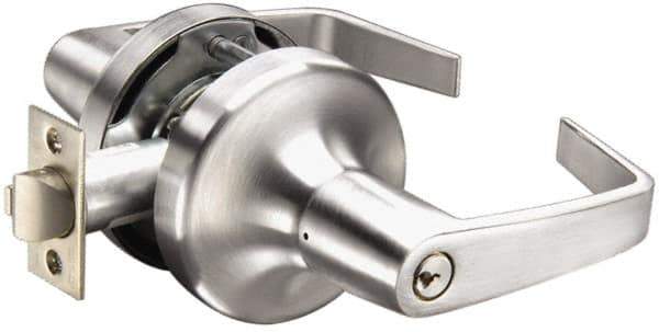 Yale - Light/Medium Duty Storeroom Lever Lockset - 2-3/4" Back Set, Key in Lever Cylinder, Satin Chrome Finish - USA Tool & Supply