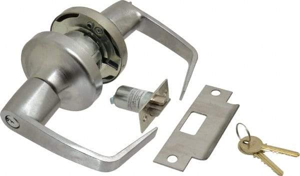 Yale - Light/Medium Duty Entrance Lever Lockset - 2-3/4" Back Set, Key in Lever Cylinder, Satin Chrome Finish - USA Tool & Supply