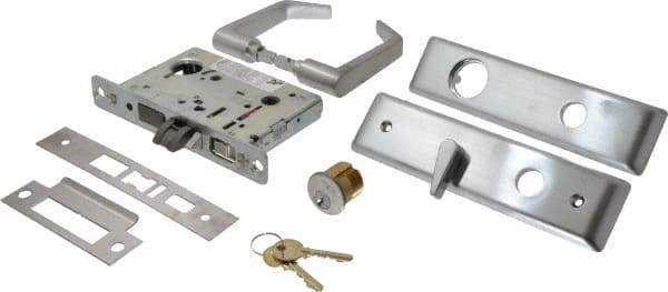 Yale - Extra Heavy Duty Entrance/Apartment Lever Lockset with Dead Bolt - 2-3/4" Back Set, Standard Mortise Cylinder, Satin Chrome Finish - USA Tool & Supply