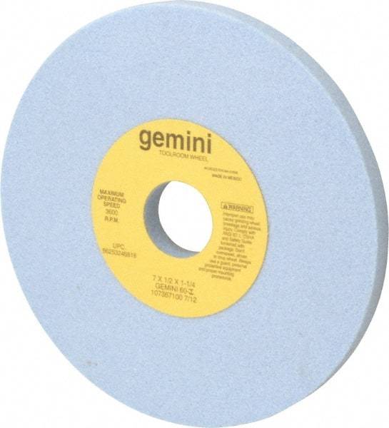 Norton - 7" Diam x 1-1/4" Hole x 1/2" Thick, I Hardness, 60 Grit Surface Grinding Wheel - Aluminum Oxide, Type 1, Medium Grade, 3,600 Max RPM, No Recess - USA Tool & Supply