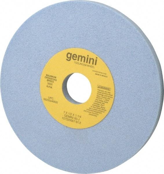 Norton - 7" Diam x 1-1/4" Hole x 1/2" Thick, J Hardness, 60 Grit Surface Grinding Wheel - Aluminum Oxide, Type 1, Medium Grade, 3,600 Max RPM, No Recess - USA Tool & Supply