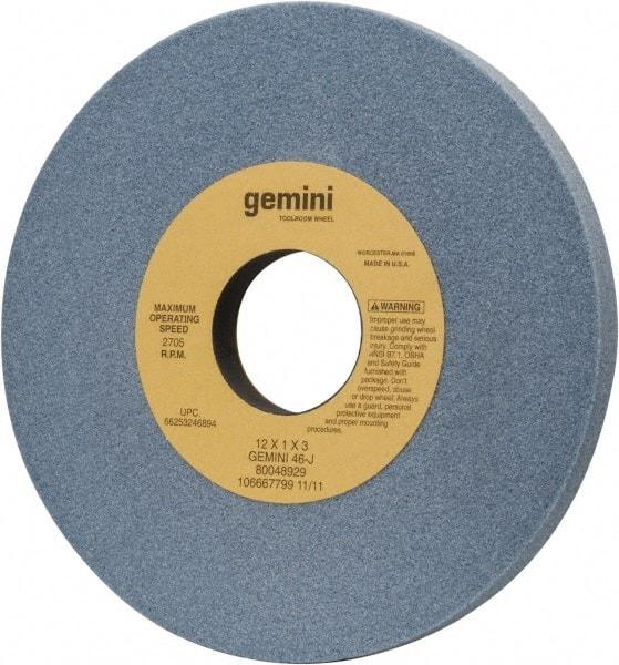 Norton - 12" Diam x 3" Hole x 1" Thick, J Hardness, 46 Grit Surface Grinding Wheel - Aluminum Oxide, Type 1, Coarse Grade, 2,705 Max RPM, No Recess - USA Tool & Supply