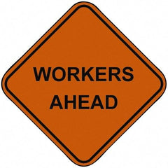 PRO-SAFE - "Workers Ahead", 48" Wide x 48" High, Nylon Construction Roadway Signs - Orange, Square, Sign Stand Mount - USA Tool & Supply