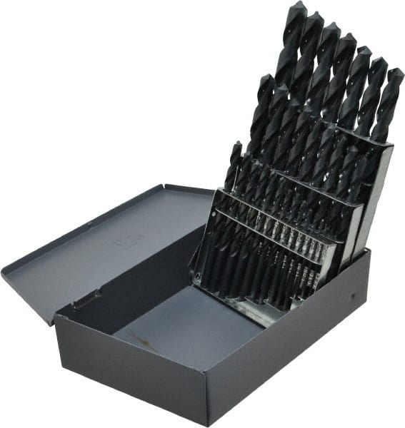 Chicago-Latrobe - 1/16 to 1/2", 118° Point, Oxide Finish, High Speed Steel Jobber Length Drill Bit Set - USA Tool & Supply