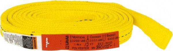 Lift-All - 12' Long x 1" Wide, 3,200 Lb Vertical Capacity, 2 Ply, Polyester Web Sling - 2,500 Lb Choker Capacity, Yellow - USA Tool & Supply