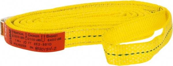 Lift-All - 10' Long x 1" Wide, 3,200 Lb Vertical Capacity, 2 Ply, Polyester Web Sling - 2,500 Lb Choker Capacity, Yellow - USA Tool & Supply