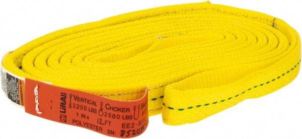 Lift-All - 12' Long x 1" Wide, 3,200 Lb Vertical Capacity, 2 Ply, Polyester Web Sling - 2,500 Lb Choker Capacity, Yellow - USA Tool & Supply