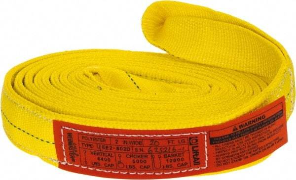 Lift-All - 20' Long x 2" Wide, 6,400 Lb Vertical Capacity, 2 Ply, Polyester Web Sling - 5,000 Lb Choker Capacity, Yellow - USA Tool & Supply