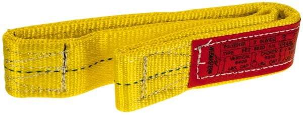 Lift-All - 3' Long x 2" Wide, 6,400 Lb Vertical Capacity, 2 Ply, Polyester Web Sling - 5,000 Lb Choker Capacity, Yellow - USA Tool & Supply