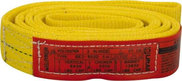 Lift-All - 6' Long x 2" Wide, 6,400 Lb Vertical Capacity, 2 Ply, Polyester Web Sling - 5,000 Lb Choker Capacity, Yellow - USA Tool & Supply