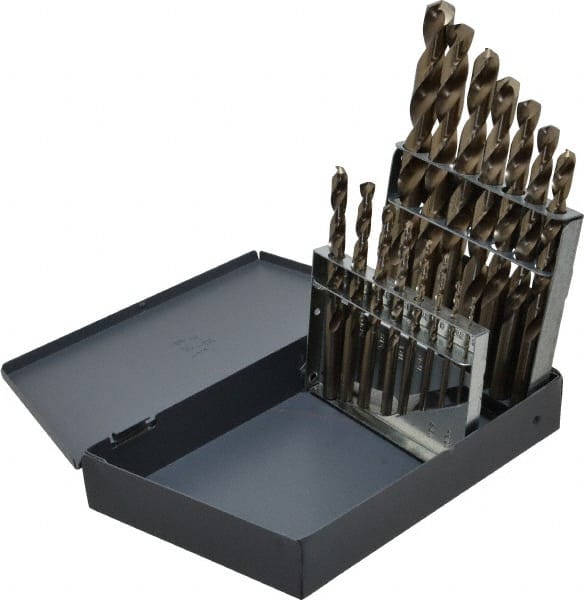 Chicago-Latrobe - 1/16 to 1/2", 135° Point, Gold Finish, Cobalt Jobber Length Drill Bit Set - USA Tool & Supply