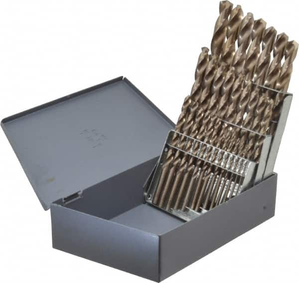 Chicago-Latrobe - 1/16 to 1/2", 135° Point, Gold Finish, Cobalt Jobber Length Drill Bit Set - USA Tool & Supply