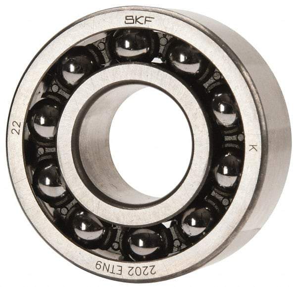 SKF - 15mm Bore Diam, 35mm OD, Open Self Aligning Radial Ball Bearing - 14mm Wide, 2 Rows, Round Bore, 459 Lb Static Capacity, 1,960 Lb Dynamic Capacity - USA Tool & Supply