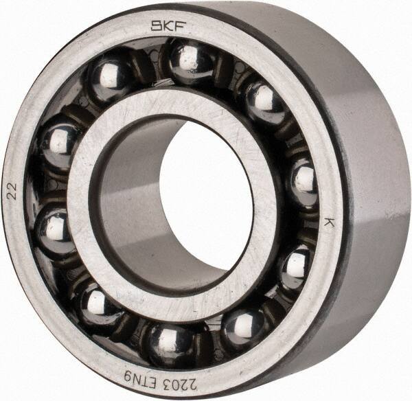 SKF - 17mm Bore Diam, 40mm OD, Open Self Aligning Radial Ball Bearing - 16mm Wide, 2 Rows, Round Bore, 573 Lb Static Capacity, 2,380 Lb Dynamic Capacity - USA Tool & Supply