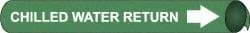 NMC - Pipe Marker with Chilled Water Return Legend and Arrow Graphic - 6 to 8" Pipe Outside Diam, White on Green - USA Tool & Supply