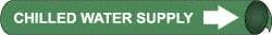 NMC - Pipe Marker with Chilled Water Supply Legend and Arrow Graphic - 2-1/2 to 3-1/4" Pipe Outside Diam, White on Green - USA Tool & Supply