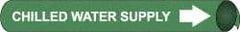 NMC - Pipe Marker with Chilled Water Supply Legend and Arrow Graphic - 8 to 10" Pipe Outside Diam, White on Green - USA Tool & Supply