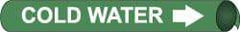 NMC - Pipe Marker with Cold Water Legend and Arrow Graphic - 8 to 10" Pipe Outside Diam, White on Green - USA Tool & Supply