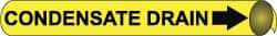 NMC - Pipe Marker with Condensate Drain Legend and Arrow Graphic - 2-1/2 to 3-1/4" Pipe Outside Diam, Black on Yellow - USA Tool & Supply