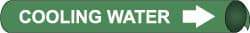 NMC - Pipe Marker with Cooling Water Legend and Arrow Graphic - 1-1/8 to 2-3/8" Pipe Outside Diam, White on Green - USA Tool & Supply