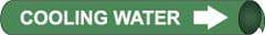 NMC - Pipe Marker with Cooling Water Legend and Arrow Graphic - 3-3/8 to 4-1/2" Pipe Outside Diam, White on Green - USA Tool & Supply