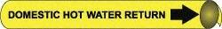 NMC - Pipe Marker with Domestic Hot Water Return Legend and Arrow Graphic - 3-3/8 to 4-1/2" Pipe Outside Diam, Black on Yellow - USA Tool & Supply