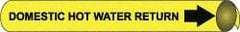 NMC - Pipe Marker with Domestic Hot Water Return Legend and Arrow Graphic - 8 to 10" Pipe Outside Diam, Black on Yellow - USA Tool & Supply