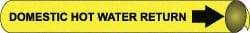 NMC - Pipe Marker with Domestic Hot Water Return Legend and Arrow Graphic - 6 to 8" Pipe Outside Diam, Black on Yellow - USA Tool & Supply