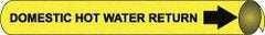 NMC - Pipe Marker with Domestic Hot Water Return Legend and Arrow Graphic - 3-3/8 to 4-1/2" Pipe Outside Diam, Black on Yellow - USA Tool & Supply