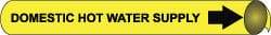 NMC - Pipe Marker with Domestic Hot Water Supply Legend and Arrow Graphic - 1-1/8 to 2-3/8" Pipe Outside Diam, Black on Yellow - USA Tool & Supply