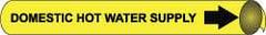 NMC - Pipe Marker with Domestic Hot Water Supply Legend and Arrow Graphic - 10 to 10" Pipe Outside Diam, Black on Yellow - USA Tool & Supply