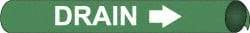 NMC - Pipe Marker with Drain Legend and Arrow Graphic - 3-3/8 to 4-1/2" Pipe Outside Diam, White on Green - USA Tool & Supply