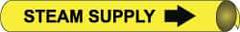NMC - Pipe Marker with Steam Supply Legend and Arrow Graphic - 4-5/8 to 5-7/8" Pipe Outside Diam, Black on Yellow - USA Tool & Supply