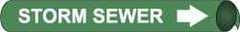 NMC - Pipe Marker with Storm Sewer Legend and Arrow Graphic - 6 to 8" Pipe Outside Diam, White on Green - USA Tool & Supply