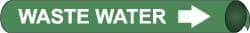 NMC - Pipe Marker with Waste Water Legend and Arrow Graphic - 3-3/8 to 4-1/2" Pipe Outside Diam, White on Green - USA Tool & Supply