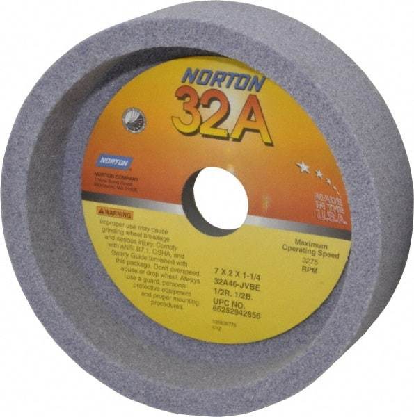 Norton - 7" Diam, 1-1/4" Hole Size, 2" Overall Thickness, 46 Grit, Type 6 Tool & Cutter Grinding Wheel - Coarse Grade, Aluminum Oxide, J Hardness, Vitrified Bond, 3,275 RPM - USA Tool & Supply