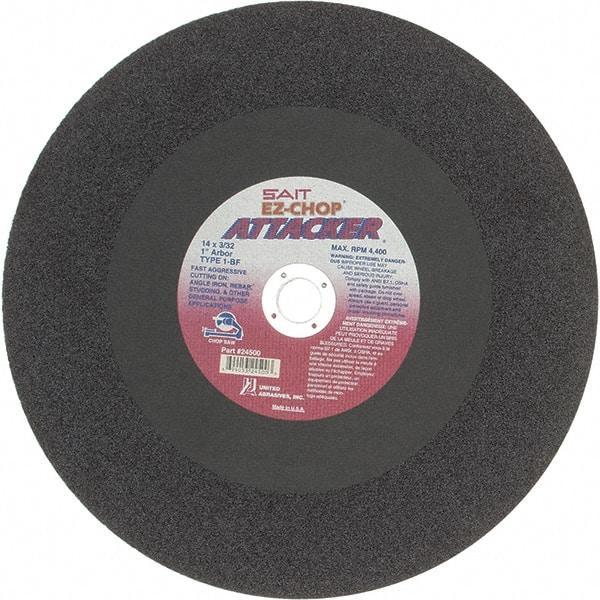 Sait - 14" Aluminum Oxide Cutoff Wheel - 3/32" Thick, 1" Arbor, 4,400 Max RPM, Use with Chop Saws - USA Tool & Supply