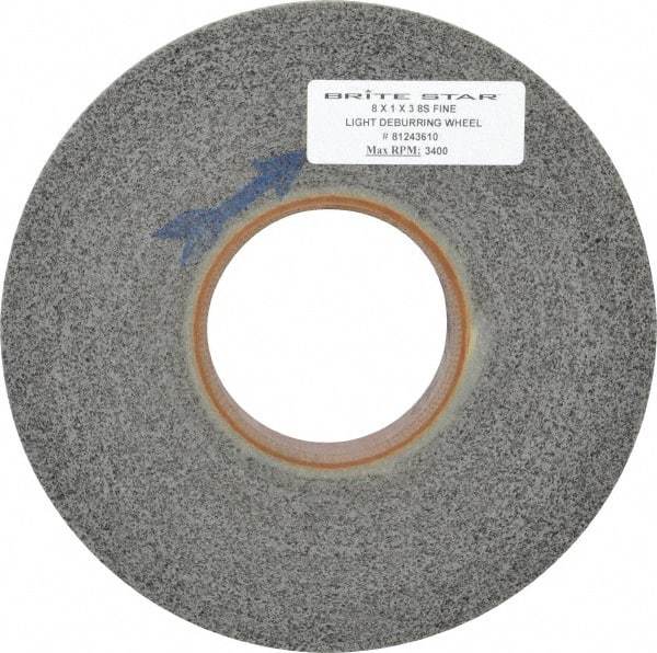 Brite Star - 8" Diam, 1" Face Width, 3" Center Hole, Fine Grade, Silicon Carbide Deburring Wheel - Convolute, Medium Density 8 Grade, 3,400 RPM - USA Tool & Supply