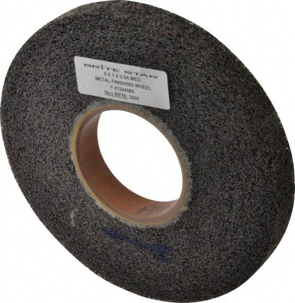 Brite Star - 8" Diam, 1" Face Width, 3" Center Hole, Medium Grade, Aluminum Oxide Deburring Wheel - Convolute, Soft Density 5 Grade, 3,400 RPM - USA Tool & Supply