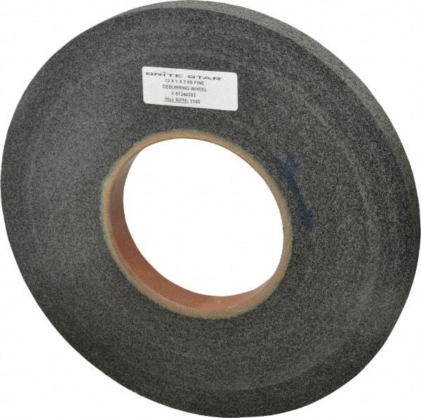 Brite Star - 12" Diam, 1" Face Width, 5" Center Hole, Fine Grade, Silicon Carbide Deburring Wheel - Convolute, Hard Density 8 Grade, 2,100 RPM - USA Tool & Supply
