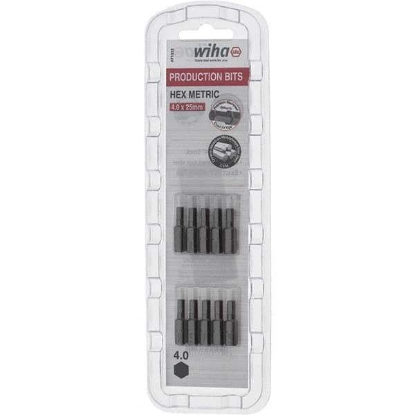 Wiha - 4mm Hex Screwdriver Bit - 1/4" Drive, 1" OAL - USA Tool & Supply