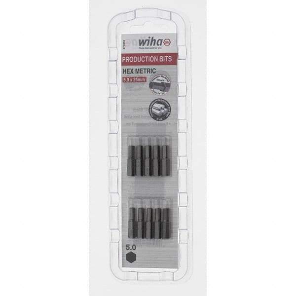 Wiha - 5mm Hex Screwdriver Bit - 1/4" Drive, 1" OAL - USA Tool & Supply