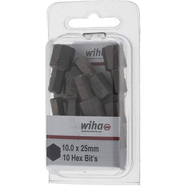 Wiha - 10mm Hex Screwdriver Bit - 1/4" Drive, 1" OAL - USA Tool & Supply
