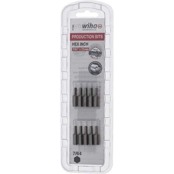 Wiha - 0.109" Hex Screwdriver Bit - 1/4" Drive, 1" OAL - USA Tool & Supply